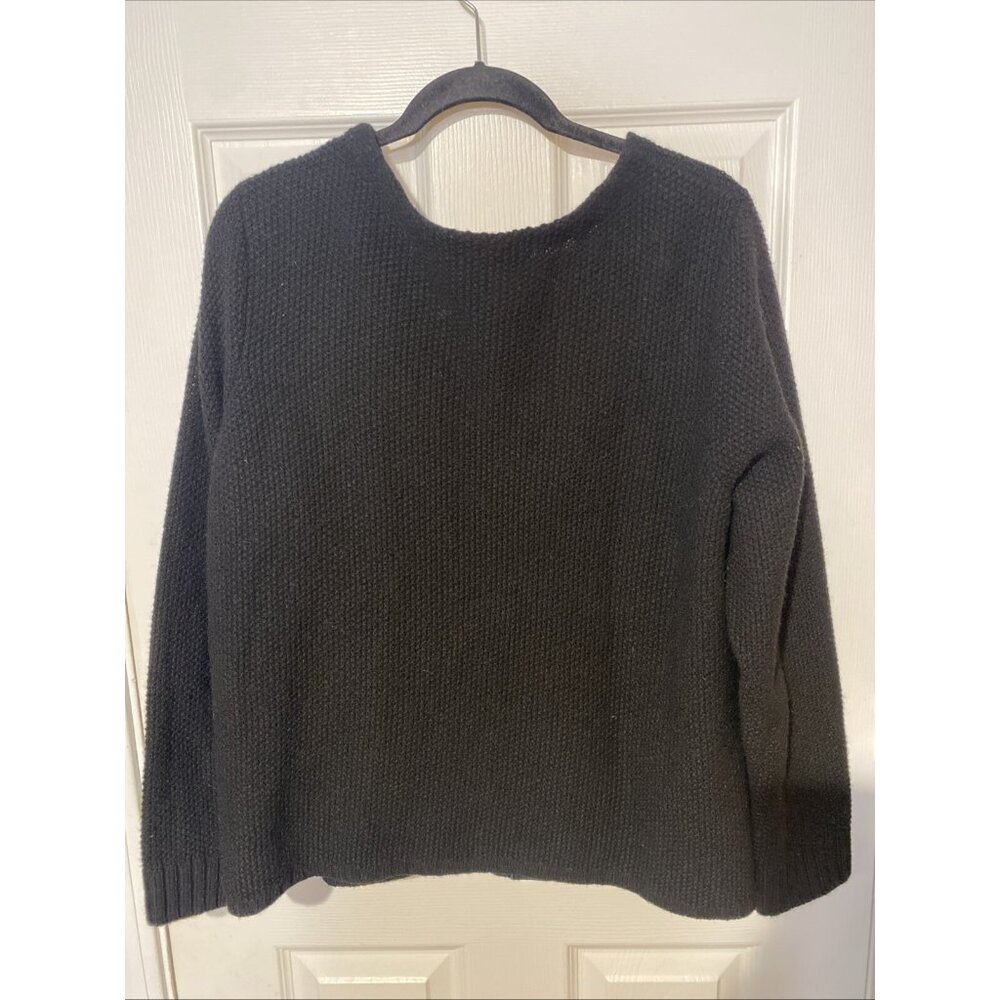 Eileen Fisher Black Full Zip Knit Yak Wool Leather Trim Sweater Size: 2X - Picture 2 of 9